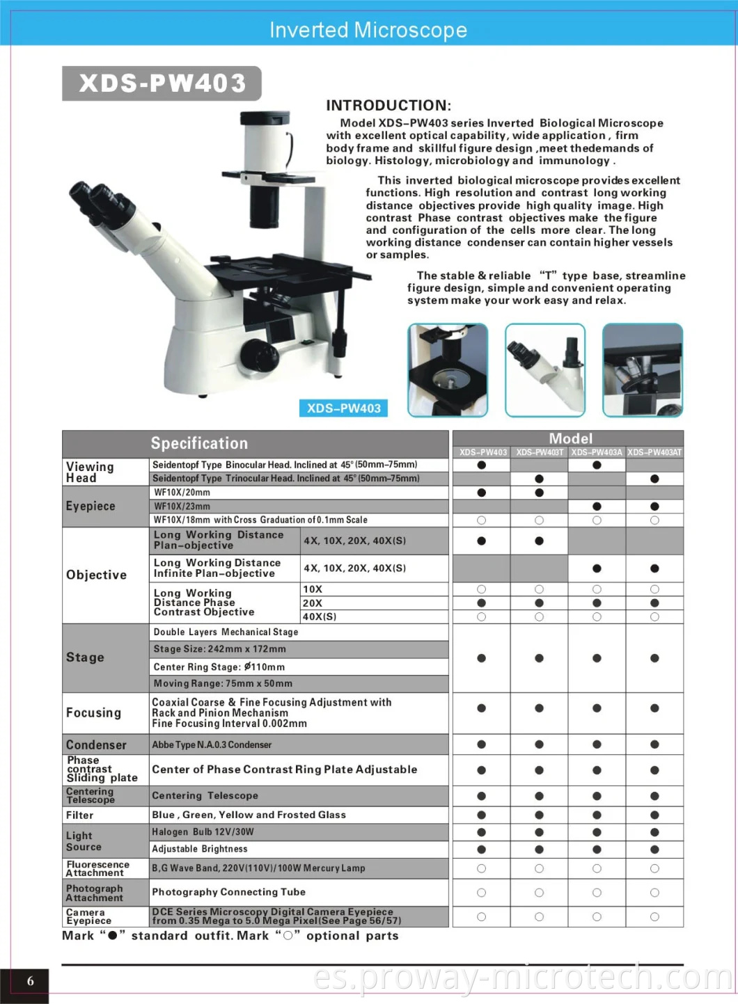 Microscopio biológico invertido profesional (XDS-PW403)